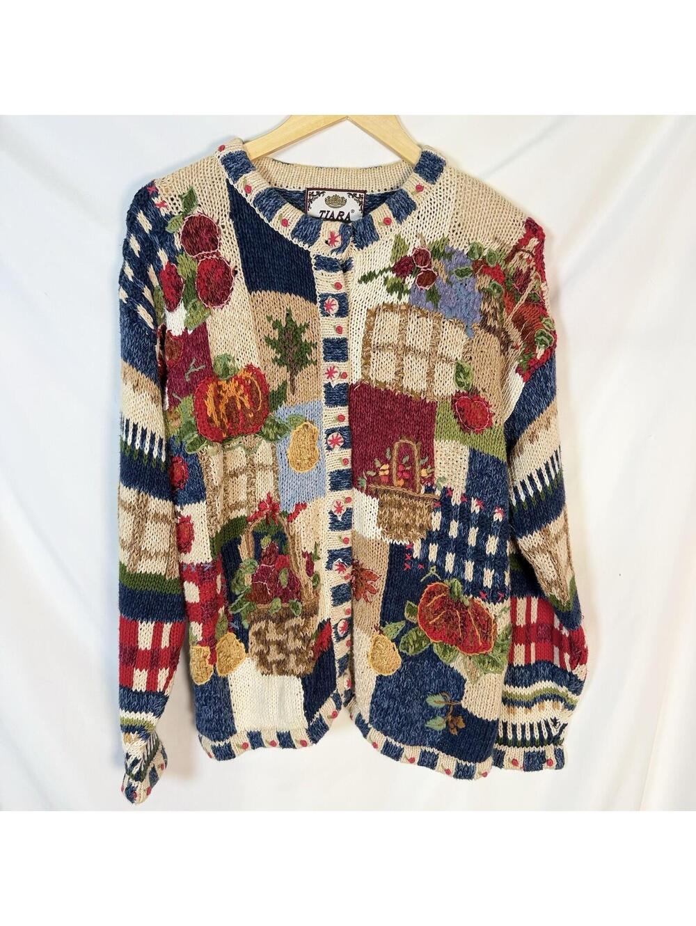 Vintage Heirloom Collectibles Harvest Farm Patchwork Cardigan Sweater Size XL
